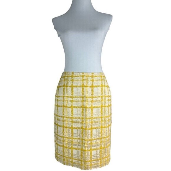 Talbots Women's NWT Yellow White Y2K Metallic Plaid Jacquard Pencil Skirt 6P/W30 - Picture 1 of 13